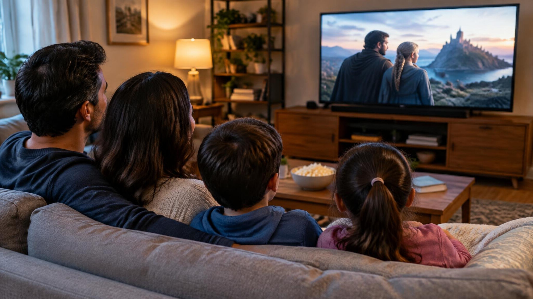 family watching television