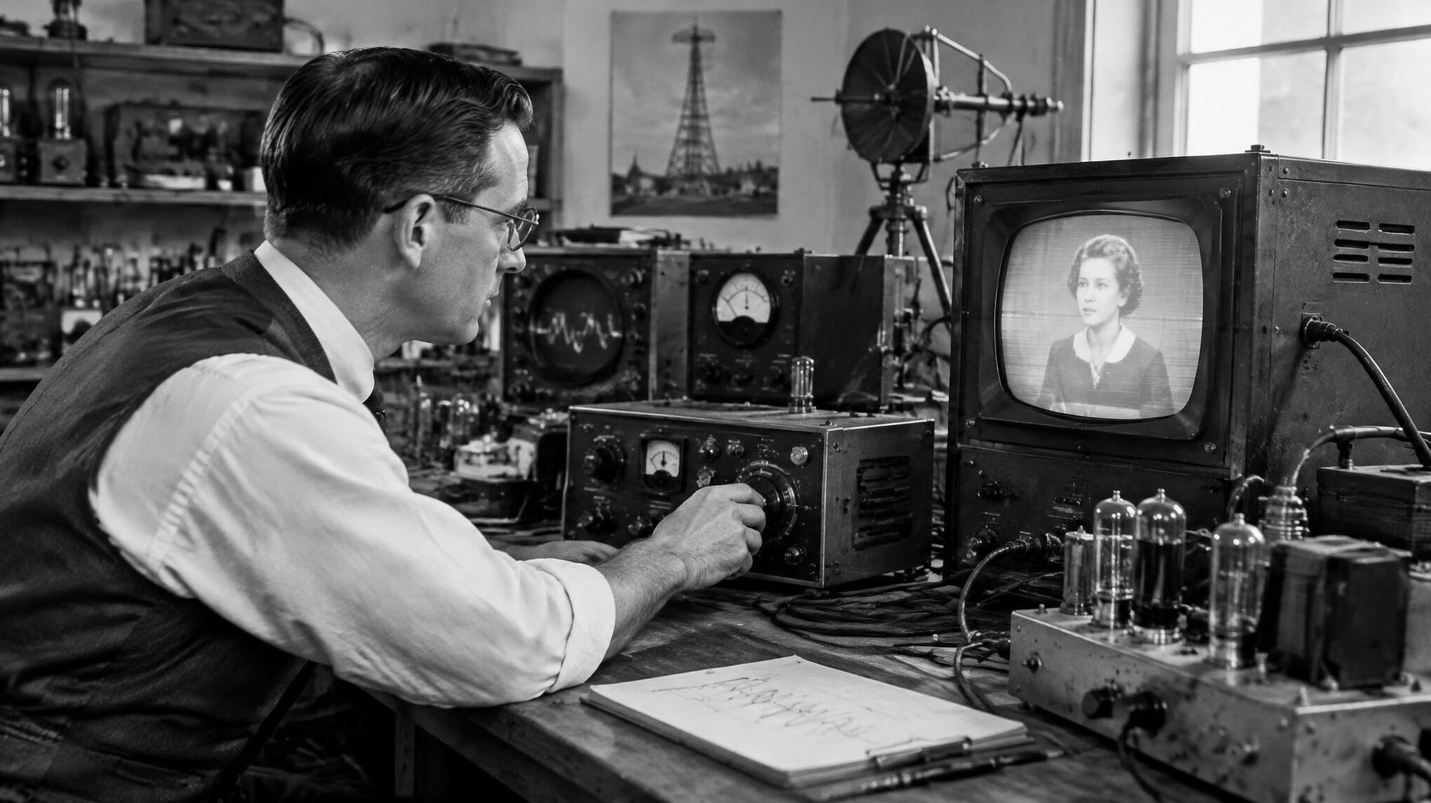 early television inventor in workshop